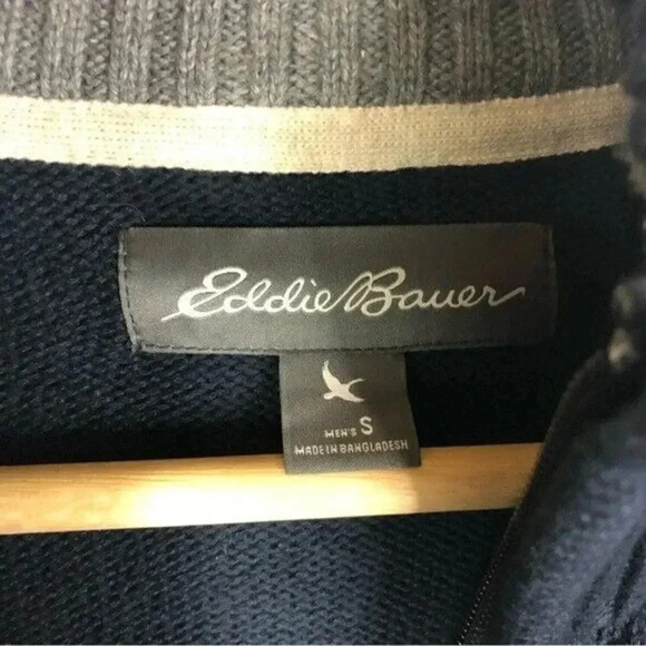 Eddie Bauer Navy Blue Stripe Pullover Quarter Zip Sweater S - Picture 4 of 4